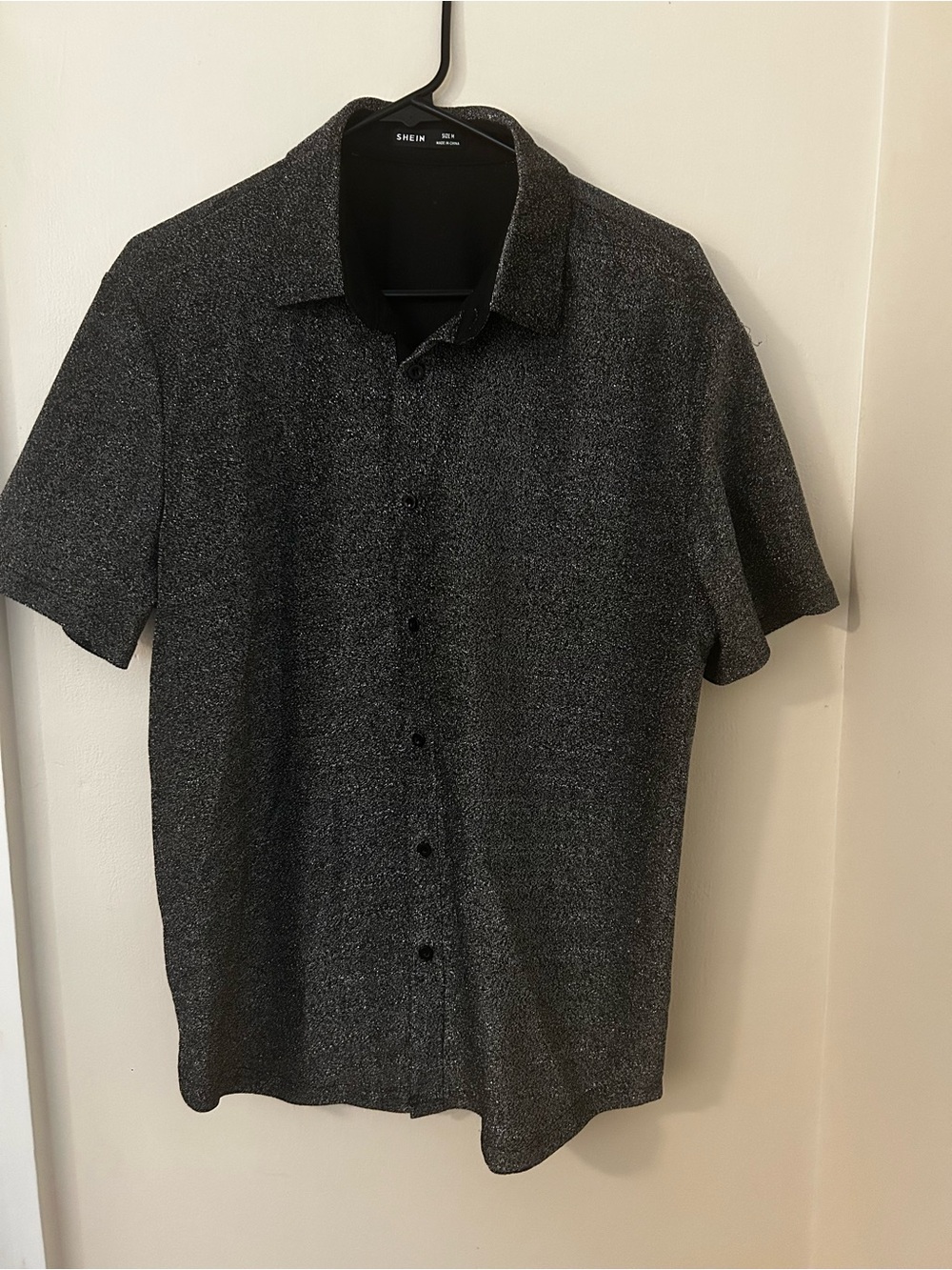 SHEIN Men Short Sleeve Button-Up Shirt - Charcoal Black